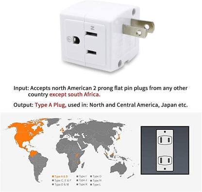 Adapter Outlet Extender, 2-Prong to 3-Prong Mini Wall Plug, Multi Outlet Splitter with 3 Outlets