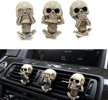 Car Air Freshener Clips, Skull Car Vent Decoration, 3 Count, Black, Unscented